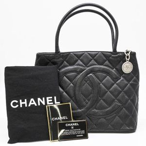 CHANEL Black Caviar Leather Logo Tote Bag